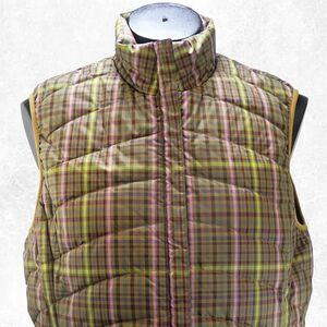 Lands' End Plaid Quilted Zip Front Vest Brown/Purple/Green - Women's Small 6-8